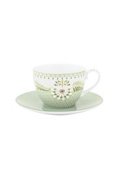  Light green ceramic cup and saucer with floral pattern. Capacity: 280ml.