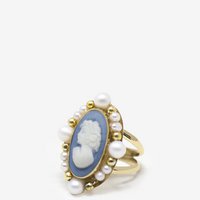 Ophelia Sky Blue Cameo Ring With Pearls