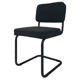 Anthracite-colored dining room chair with a teddy-style fabric upholstery and a cantilever frame design.