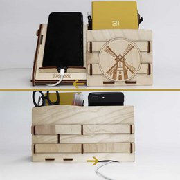 CoolCuts Mill Schreibtisch-Organizer inklusive Handy-/Tablet-Halter in Braun