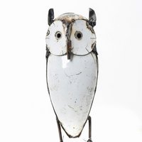 ZIMBA-ARTS METAL LARGE WHITE OWL STANDING