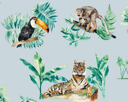 Papel Pintado Infantil Animales de la Selva - Color Azul