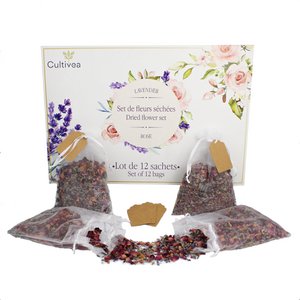 CULTIVEA® Sachets of Natural Dried Flowers – Roses and Lavender - Flowers for Wedding, Birthday, Party - Wedding Decoration - Confetti - Candles and Resins - Dried Rose Petals