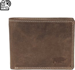 Men's leather wallet in 3 colors - brown, dark brown, and black. RFID-blocking technology to protect against electronic theft. Compact bifold design with multiple card slots and a cash compartment.