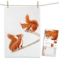 Squirrel Romance tea towel