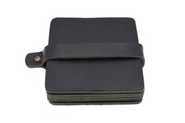 Set of 6 square black leather coasters