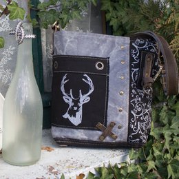 Traditionele tas van Domelo. Dames schoudertas. Dirndl schoudertas gemaakt van canvas en leer. Handtas in traditionele stijl met hertenedelweissprint. Crossbodytas voor dames als Oktoberfest-accessoire.