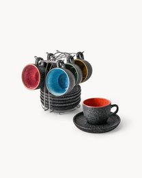  Set of 6 cappuccino cups, 190 ml capacity, with colorful speckled design.
