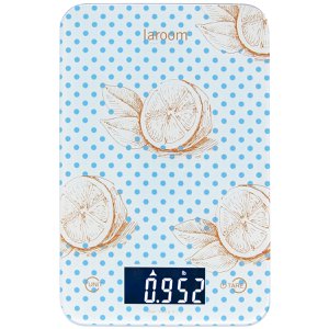 keukenweegschaal "citroenen" met verlicht LCD-scherm, tarra en lithiumbatterij (met muurhanger)