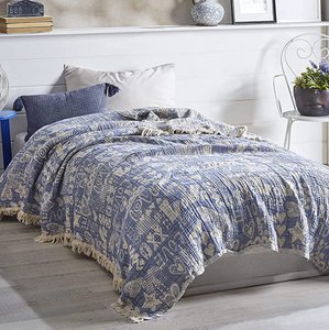 BOHORIA® muslin bedspread “Love Blue”