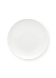 White ceramic plate, 12cm in diameter, suitable for serving meals or displaying decorative items.