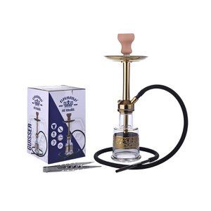 Chicha Complete Shisha Kit met Siliconenslang Keramische Kom, Tang, Mondstuk, Glazen Basis Waterpijp Complete Set Modern Goud