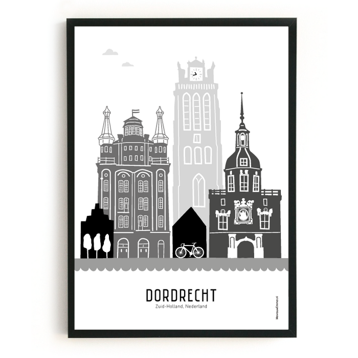 Poster skyline Dordrecht zwart-wit-grijs