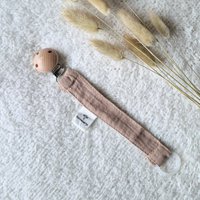 Pacifier clip made of Hydrophilic Fabric with Wooden Fastening Clip - Sand