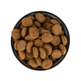  Butter spice flavored nuts, round and irregular in shape, packaged in a clear plastic bag.
