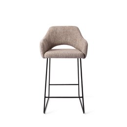  Rust-colored upholstered barstool with black metal frame, suitable for counter height seating.