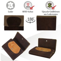 Sunsa damesportemonnee. Leren portemonnee. Portemonnee met RFID-bescherming. Portemonnee gemaakt van overgebleven leer. middelgrote portemonnee voor dames met veel creditcardvakjes - portemonnee voor dames, cadeau-idee