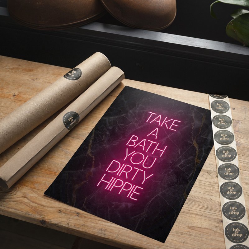 Tag et bad Hippie sort marmor print