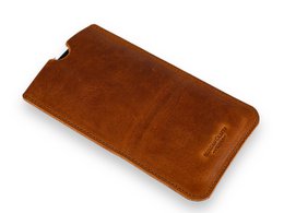  Genuine leather phone cover in dark brown, light brown, and black colors. Durable and stylish smartphone case.