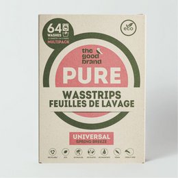 Eco-friendly wash strips, 64 washes, plant-based, fragrance-free, suitable for sensitive skin.
