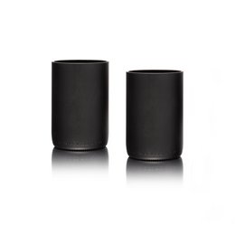 Two black tumblers and a black wine bottle in a gift box. The tumblers have a sleek, minimalist design, and the wine bottle has a matte black finish, creating a sophisticated and modern look.