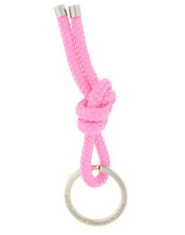 A pink keyring with a knotted design, made of soft, plush material. The keyring features a metal ring for attaching keys or other small items.