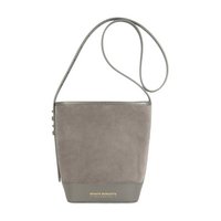 RB1031F | Women's bag in Brenda bucket in real leather made in Italy. Lucid gold metal accessories - Gray color - Dimensions: 25 x 23.5 x 17 cm