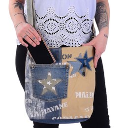 Bolso de hombro sostenible de mujer Sunsa. Bolso bandolera hecho de jeans reciclados y lona (canvas). Bolso estilo retro vintage. Bolso bandolera para mujer.