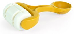 A yellow and white plastic garden roller for outdoor use, designed for eco-friendly gardening.
