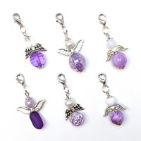 Guardian angel "color sets purple to black" key chain, set of 6, silver