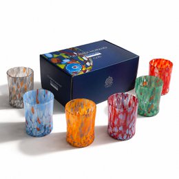 Verres Naif Tumbler en verre soufflé et fait main avec murrine de Murano, ligne « I Colori di Murano » 395 ml. Fabriqué en Italie