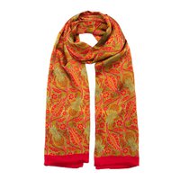 Floral Silk Scarf with Bold Red & Green Accents