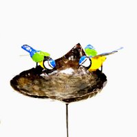METAL BLUE TIT HEART BOWL ON STICK