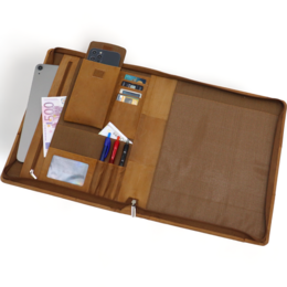 Estuche de cuero para escritura A4 - Carpeta para conferencias - Carpeta para documentos A4 - Funda para tableta y portátil - Carpeta de anillas extraíble