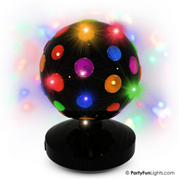 Colorful USB-powered party lamp with multicolored LED lights in a spherical shape.
