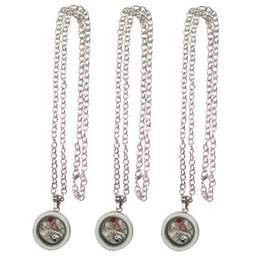 Set of 3 glass medallion necklaces with round pendant charms in a white rham design, including fillings.