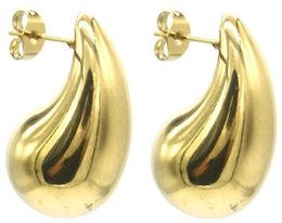  Gold-tone stainless steel earrings with a teardrop shape, measuring approximately 2.5cm in length. Suitable for statement jewelry looks.