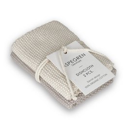  Knitted dishcloths in a solid sand color, made of durable and absorbent material.