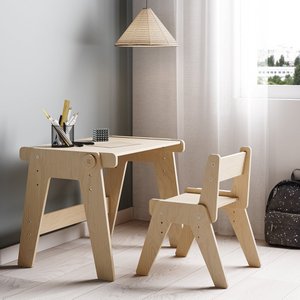 Set - growing table and chair for toddlers - natural
