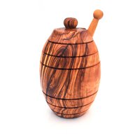Olive wood honey pot with honey dipper