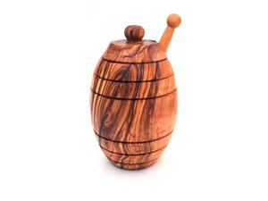 Olive wood honey pot with honey dipper