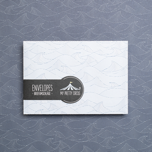 Envelopes with maritime wave pattern, set of 8 white envelopes with self-adhesive flap and adhesive labels for writing, DIN C6