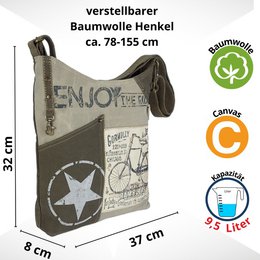 Sunsa skuldertaske til kvinder. Håndtaske lavet af canvas (canvas) & læder. Skuldertaske i vintage stil. Stor crossbody taske til kvinder.