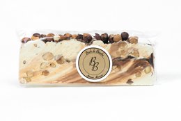  Nougat bar with honey, almonds, chocolate, hazelnuts, cream colored, rectangular shape, 200g
