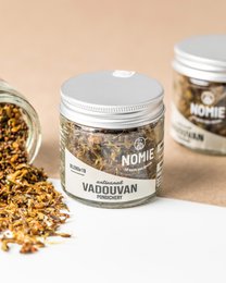 A blend of aromatic spices, including curry leaves, fenugreek, and mustard seeds, creating a savory and complex flavor profile for this Vadouvan spice mix.