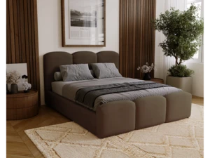 Gestoffeerd Opbergbed 160x200 cm Velours Donkerbruin met Hoog Hoofdbord en Lattenbodem – Luxe Tweepersoons Bedframe met Grote Opbergruimte – Camille Design – Abkantoor