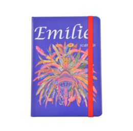  Cobalt blue notebook with colorful floral design on the cover.