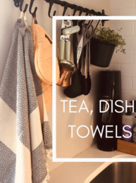 A set of kitchen towels in various colors including bordo, mustard, black, petrol, granite grey, grey, silver, forest green, olivine green, nile green, avocado green, brown, beige, latte, orange peel, soft pink, bubblegum, navy, blue, turquoise, and mint. The towels measure 45 x 90 cm (18 x 35 inches) and are suitable for use in the kitchen, for tea, and as dish towels.
