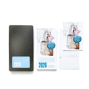 Annual calendar 2026 with postcards - illustrations - metal box - 12 motifs - for setting up and hanging