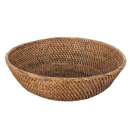 Decorative woven bowl in a round shape, made of natural rattan material.